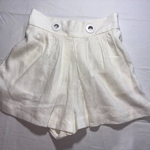 Zimmermann Pants - Womens Zimmermann Short Skort 100% Linen Ivory/White with Circle Button Detail 2